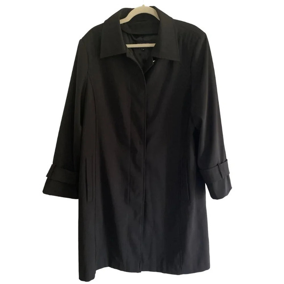 JONES New York Black Dressy  Lined Trench Coat Size 16 - Picture 1 of 15